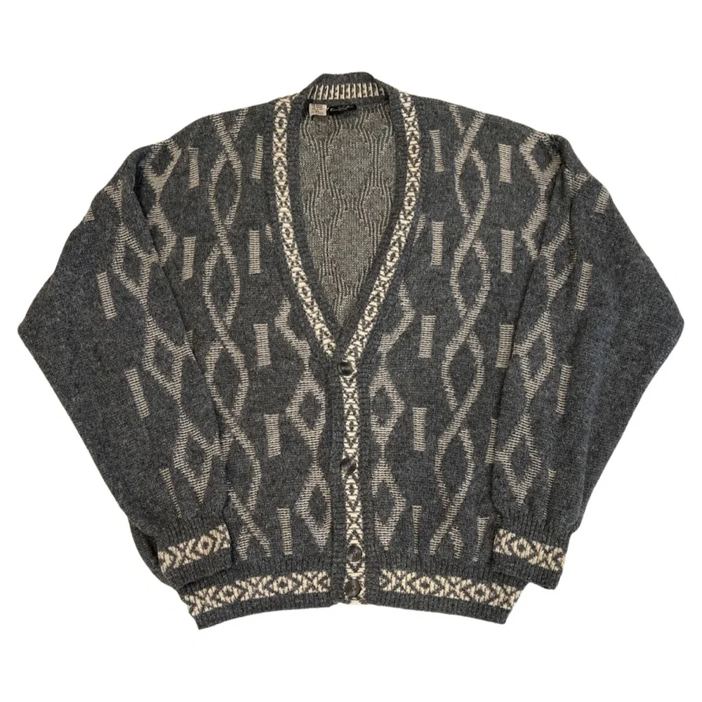 Vintage Patterned Cardigan, Kensington Brand, Made in Italy, V-Neck - Picture 1 of 9